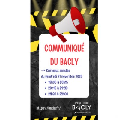 Créneaux annulés le vendredi 21 novembre 2025 de 19h00 à 23h00 au gymnase Ferber